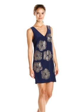 Trina Turk Glitterati Sleeveless Indigo Shift Dress, size 2